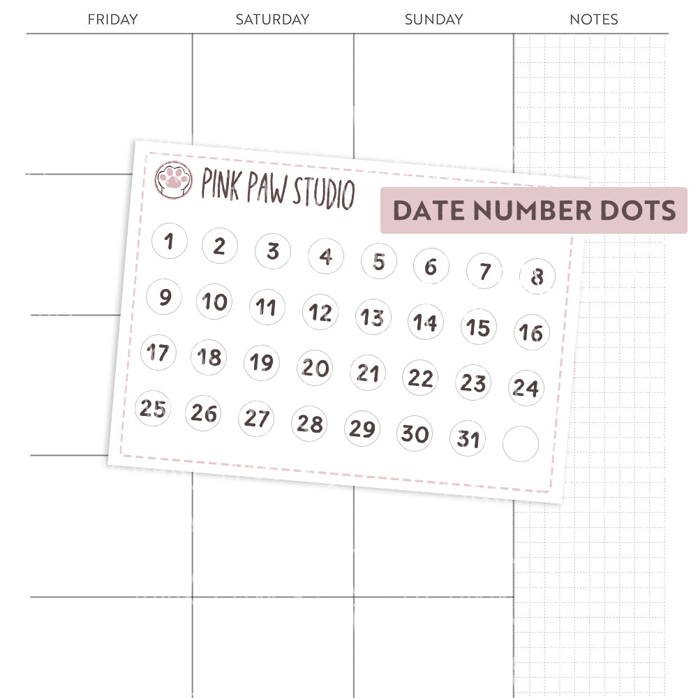 Date number dots - White