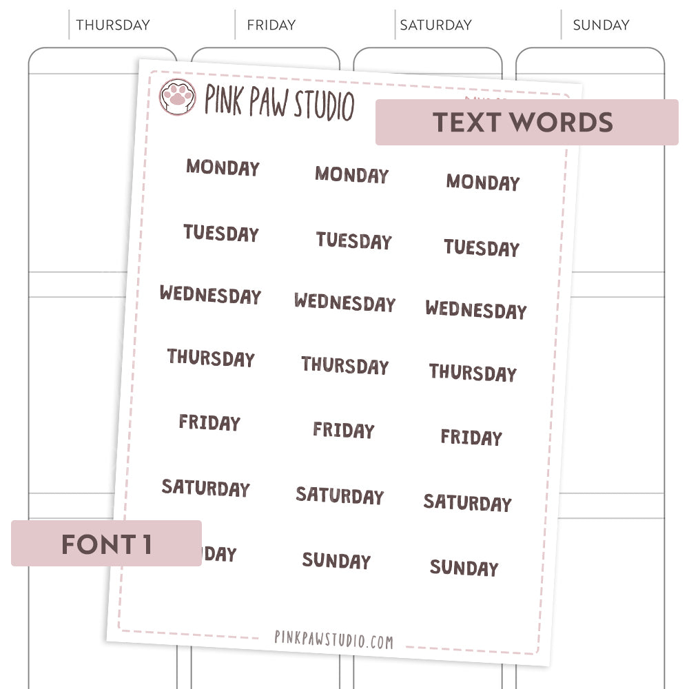 Text words: DAYS OF THE WEEK