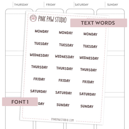 Text words: DAYS OF THE WEEK
