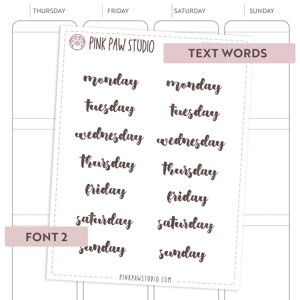 Text words: DAYS OF THE WEEK