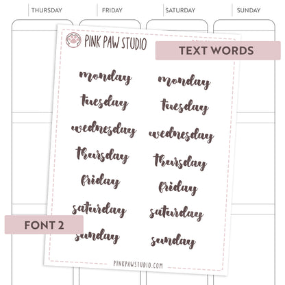 Text words: DAYS OF THE WEEK