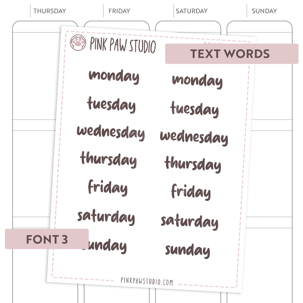 Text words: DAYS OF THE WEEK