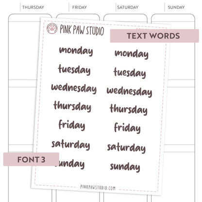 Text words: DAYS OF THE WEEK
