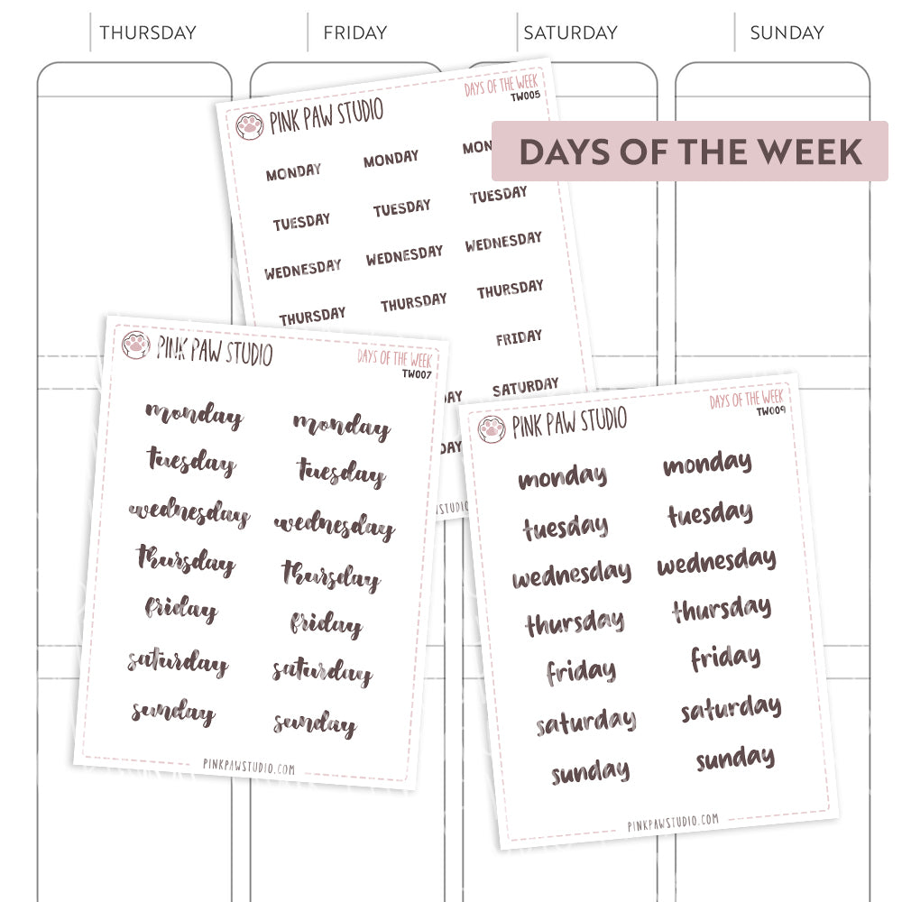 Text words: DAYS OF THE WEEK
