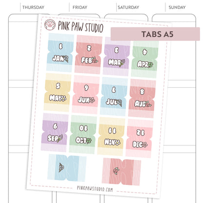 Monthly tabs A5 pastel