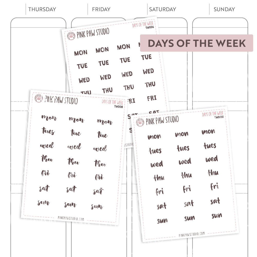 Text words: Abbreviated DAYS OF THE WEEK
