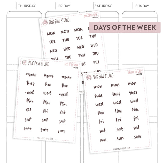 Text words: Abbreviated DAYS OF THE WEEK