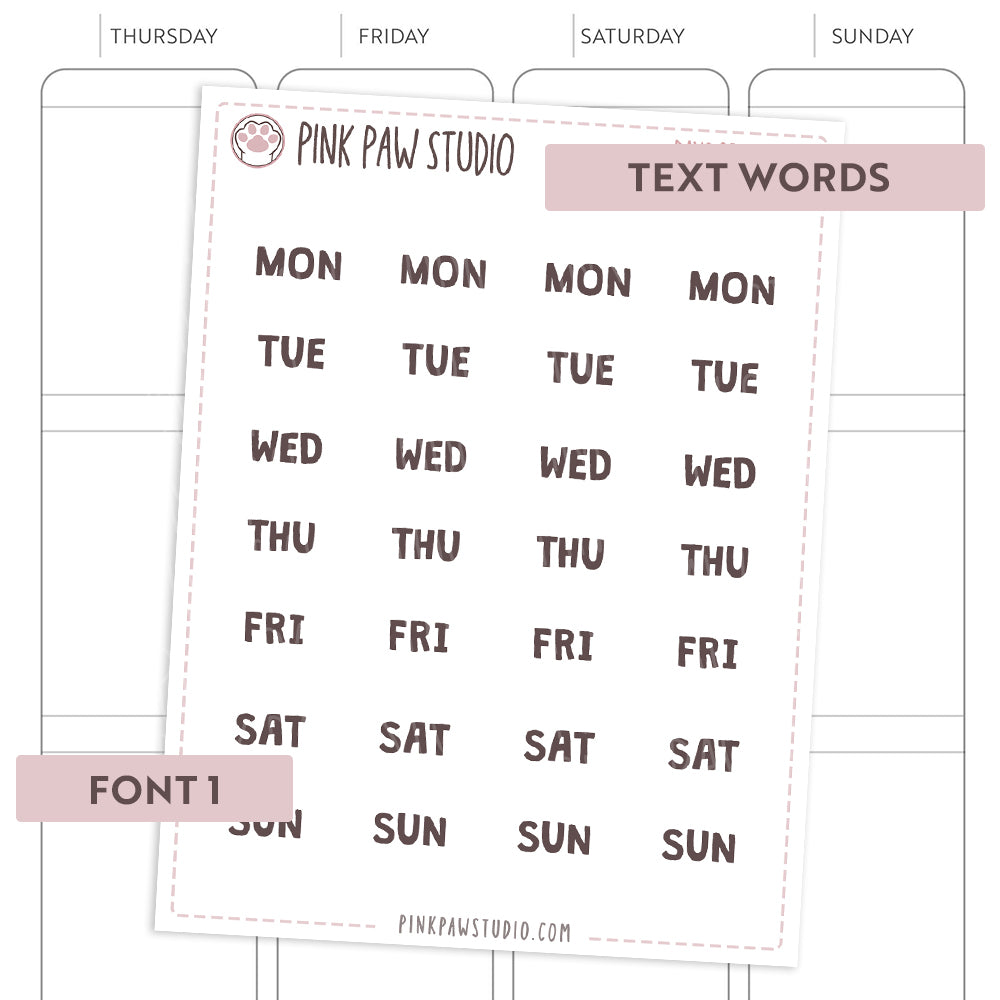 Text words: Abbreviated DAYS OF THE WEEK