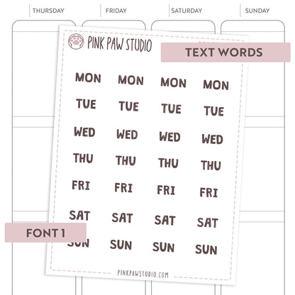 Text words: Abbreviated DAYS OF THE WEEK