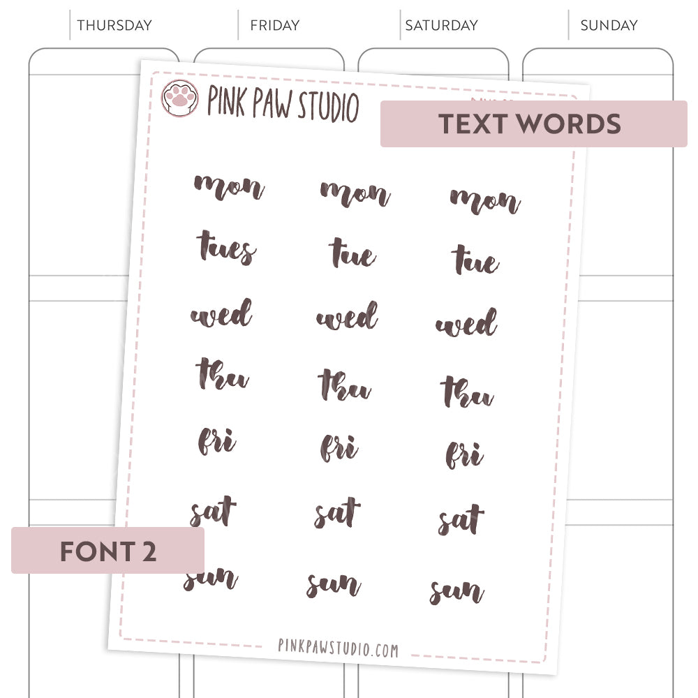 Text words: Abbreviated DAYS OF THE WEEK